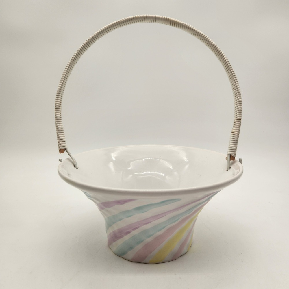 Vintage Teleflora Portugal‎ Ceramic Pastel Swirl Basket Wrapped Handle Easter
